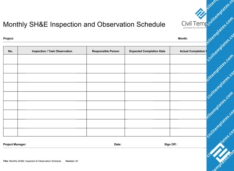 Monthly SHE Inspection and Observation Schedule