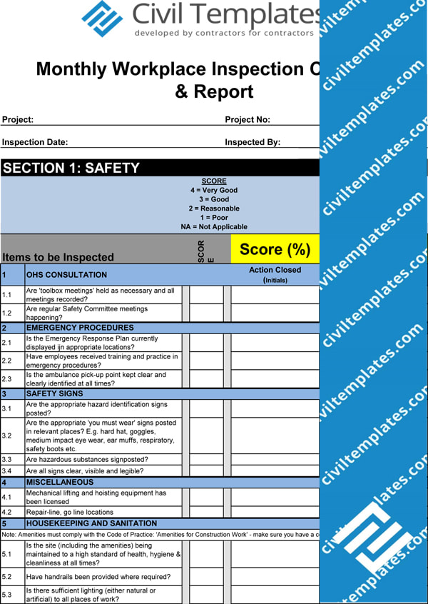 Monthly Workplace Inspection Scoring
