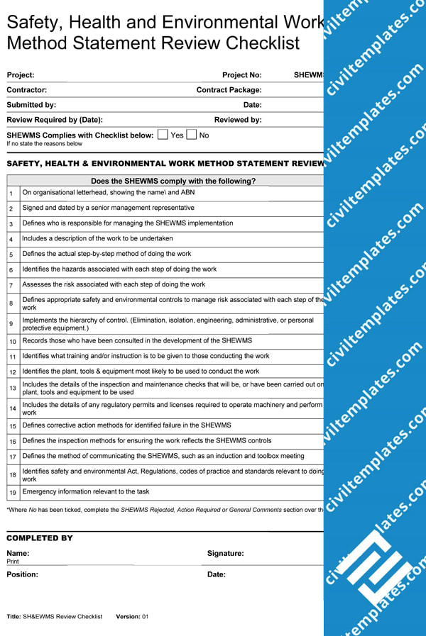 SHE Method Statement Review Checklist