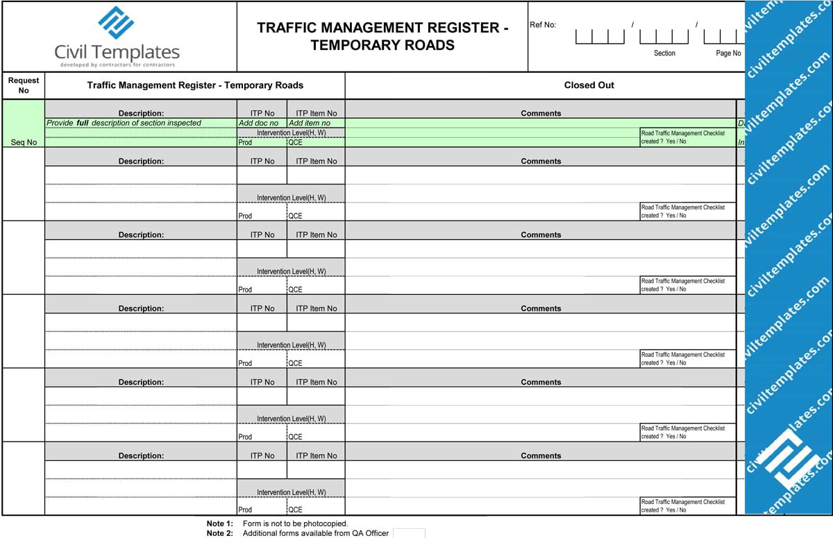 Traffic Management Register Temporary roads